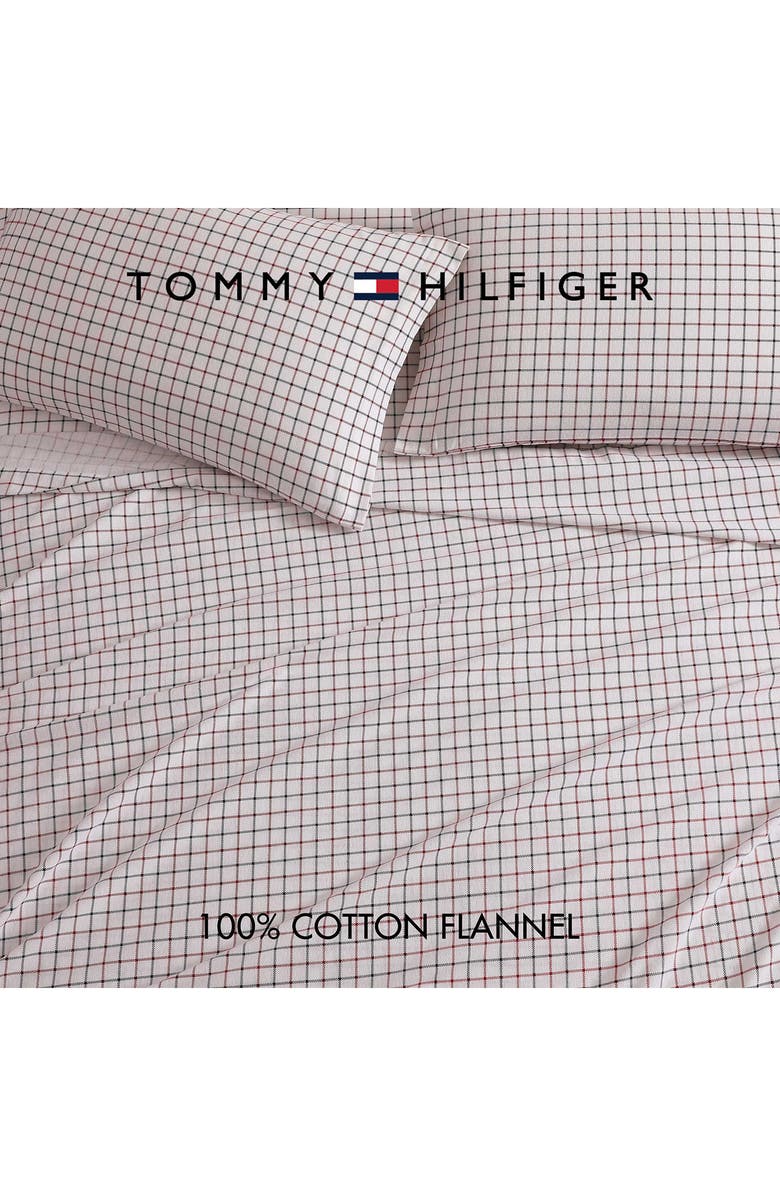 Tommy Hilfiger Tompkins Windowpane Cotton Flannel Sheet Set, Alternate, color, White/ Medium Red/ Navy Blue