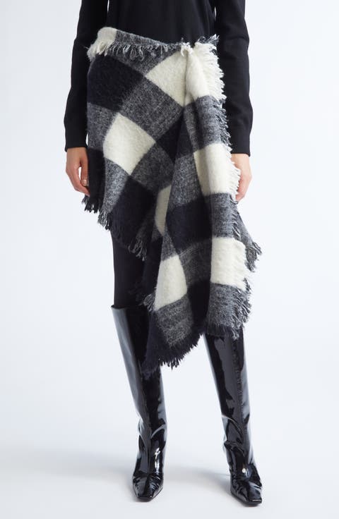 Kai Asymmetric Glen Plaid Brushed Alpaca Blend Skirt