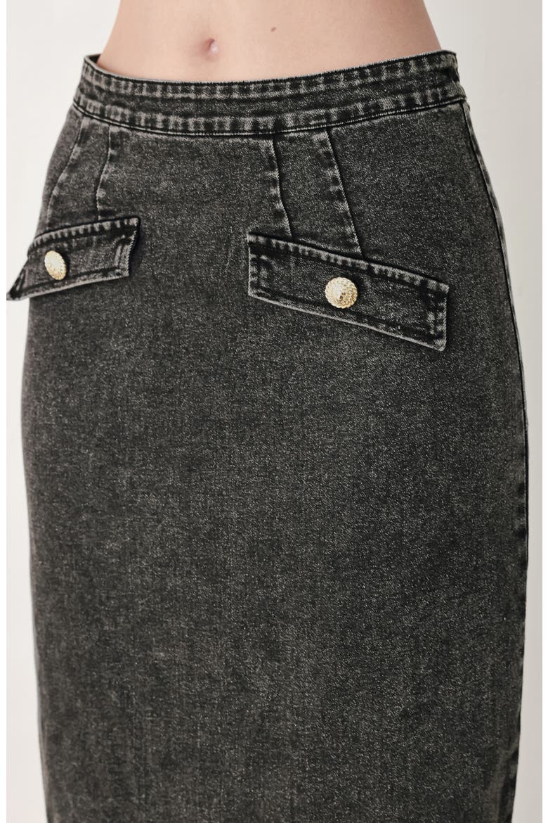 Acid-Washed Denim Pencil Midi Skirt, Alternate, color, BLACK
