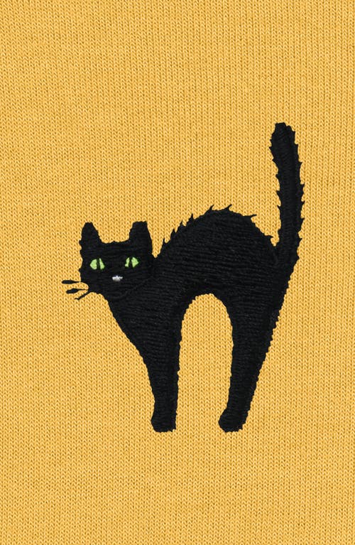 Dalix Black Cat Cropped Fleece Hoodie In Heather Mustard
