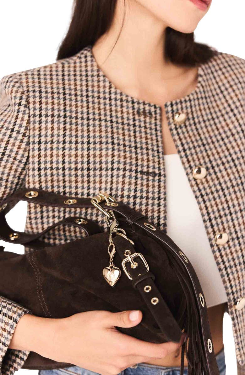 maje Short checked jacket, Alternate, color, Beige