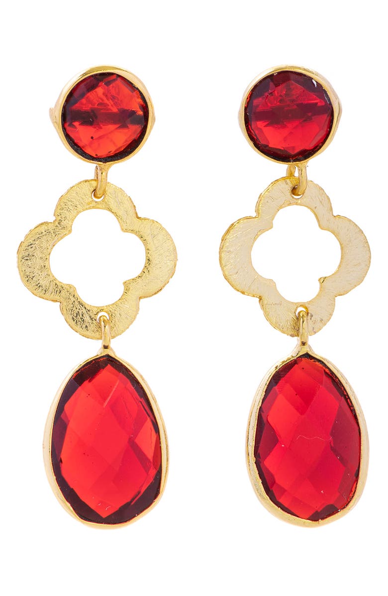 SAACHI Quatrefoil Stone Drop Earrings, Main, color, Red