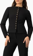 IVONNE Collarless Tailored Blazer with Gold Crest Buttons