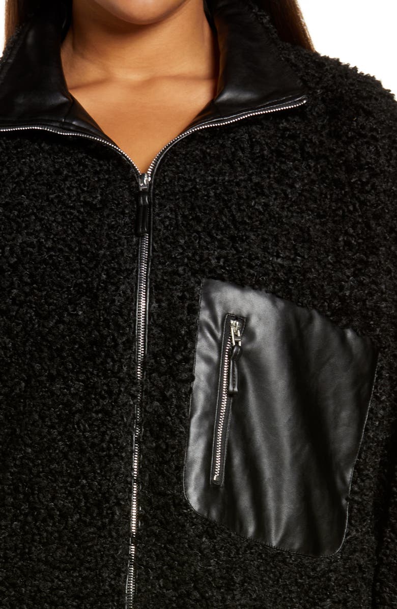 BLANKNYC Faux Shearling with Faux Leather Trim Bomber Jacket, Alternate, color, 