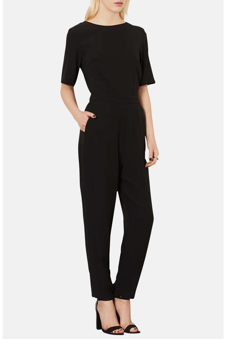Matte Satin Jumpsuit, Main, color, BLACK
