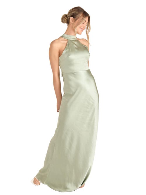 Six Stories Halter Neck Satin Bridesmaid Dress In Green