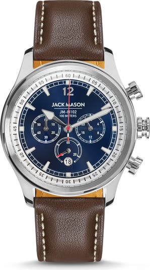 Jack Mason Nautical Chronograph Leather Strap Watch, 42mm | Nordstrom Jack Mason Nautical Chronograph Leather Strap Watch, 42mm | Nordstrom