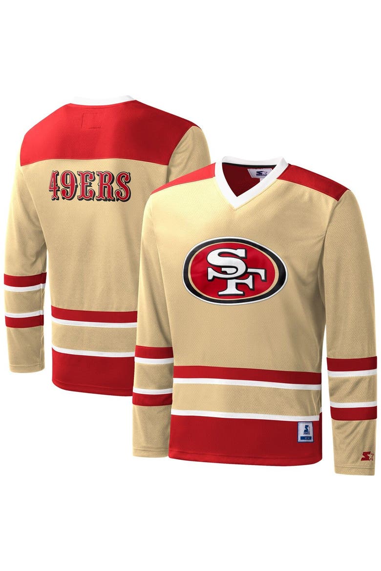 Niners Gold Color STARTER Men's Starter Gold San Francisco 49ers Cross-Check V-Neck Long ...
