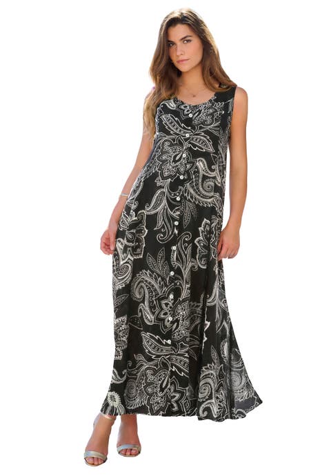 Plus Size Sleveless Hand Crinkled Button Front A Line Maxi Curvy Breezy Dress