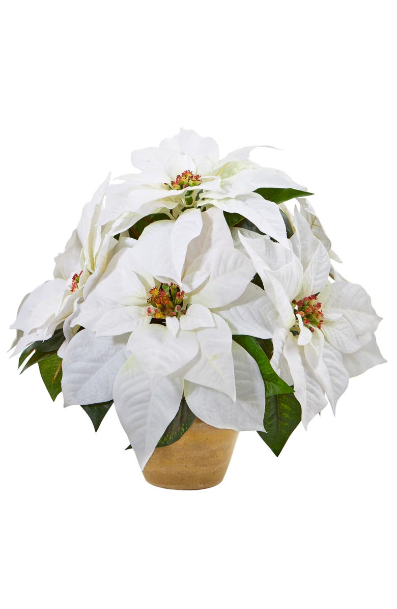 NEARLY NATURAL Poinsettia Artificial Arrangement in Ceramic Vase, Main, color, White
