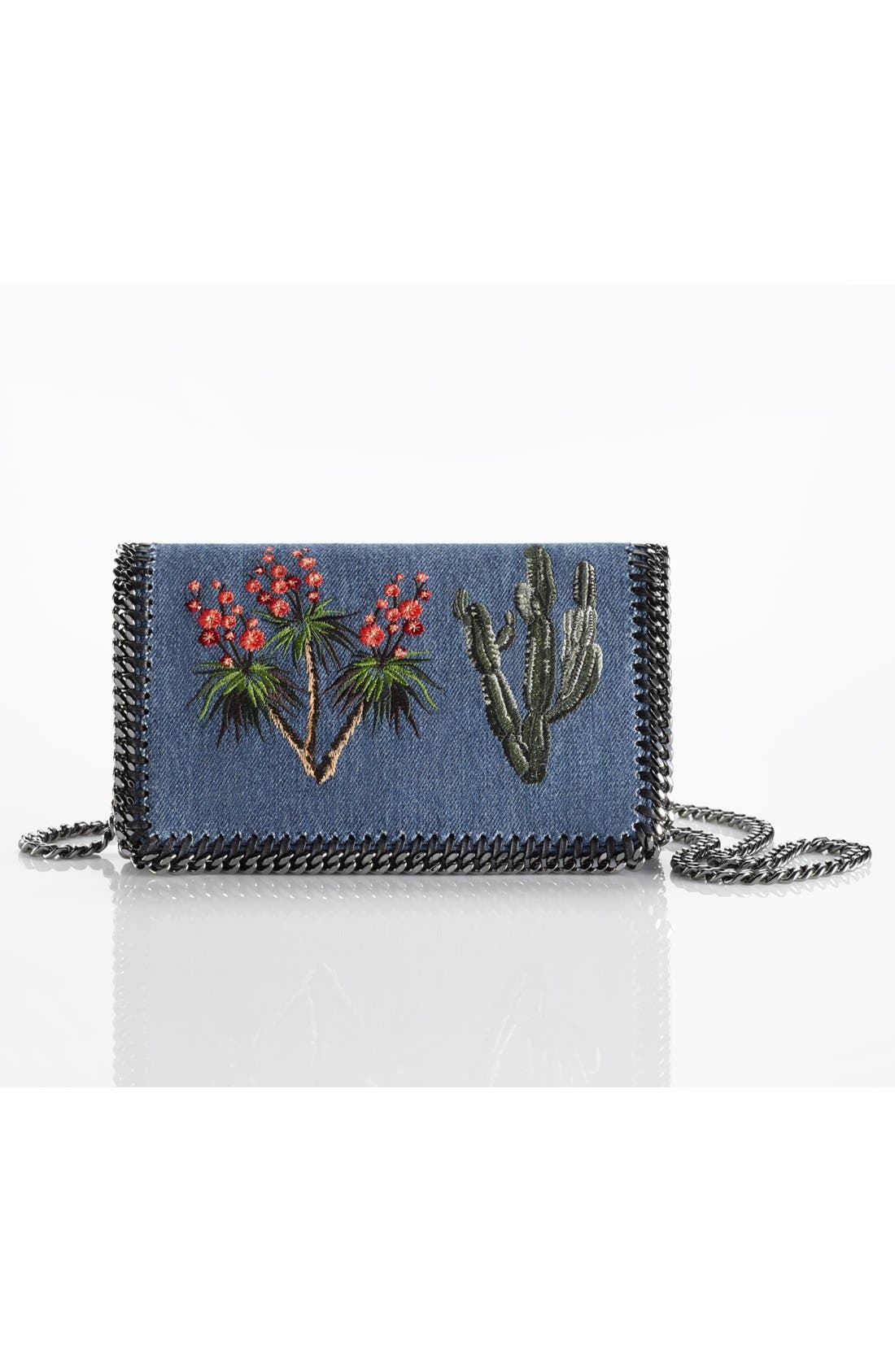 Embroidered Denim Shoulder Bag, Alternate, color, CERULEAN