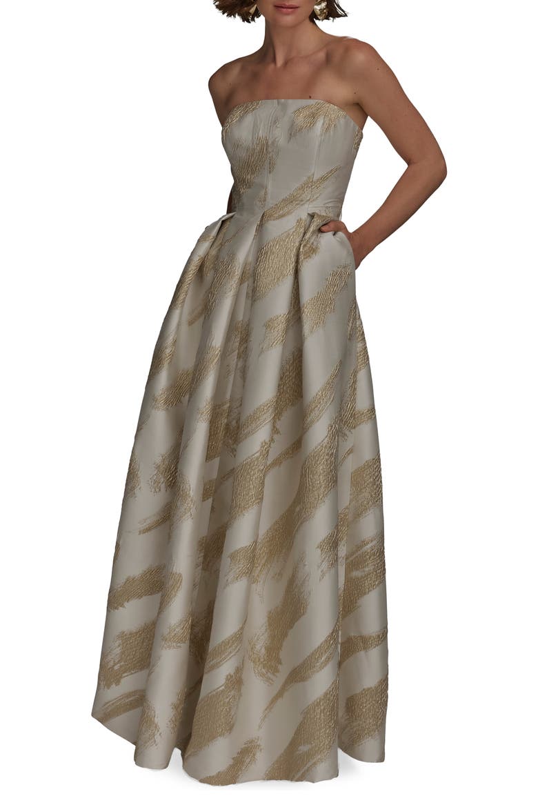 Strapless Fit & Flare Gown, Main, color, CREAM/GOLD