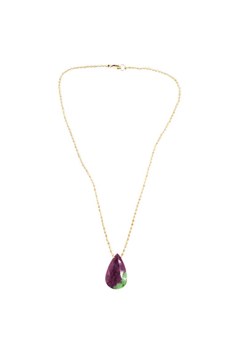 Ruby Zoisite and Green Stone Teardrop Necklace, Alternate, color, Purple