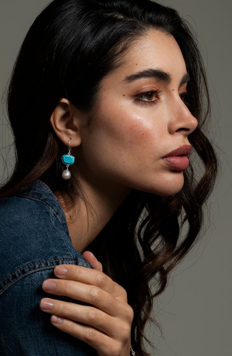 Dower & Hall Turquoise Pebble & Pearl Drop Earrings, Alternate, color, Sterling Silver