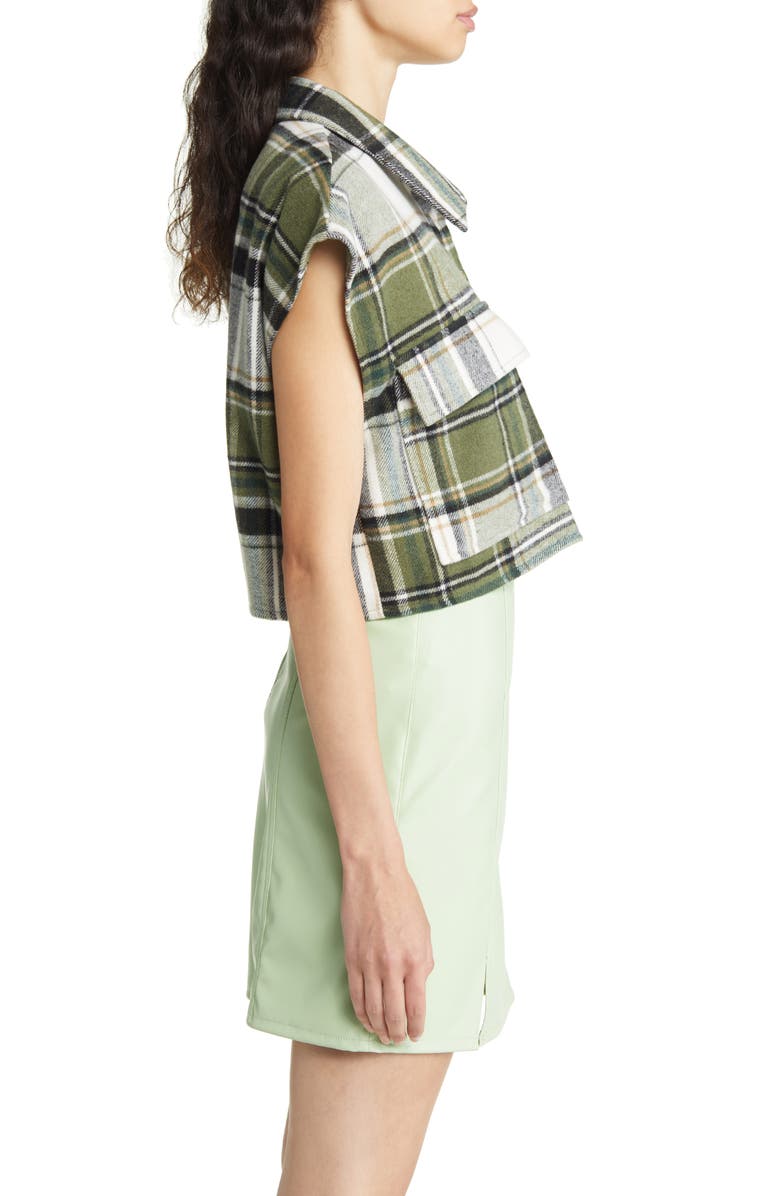 Noisy may Flanny Sleeveless Crop Flannel Shirt, Alternate, color, 