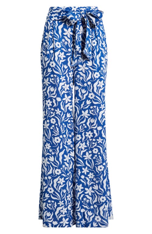 Hatley Belted Wide Leg Pants In Wavy Flowers In Blue Quartz
