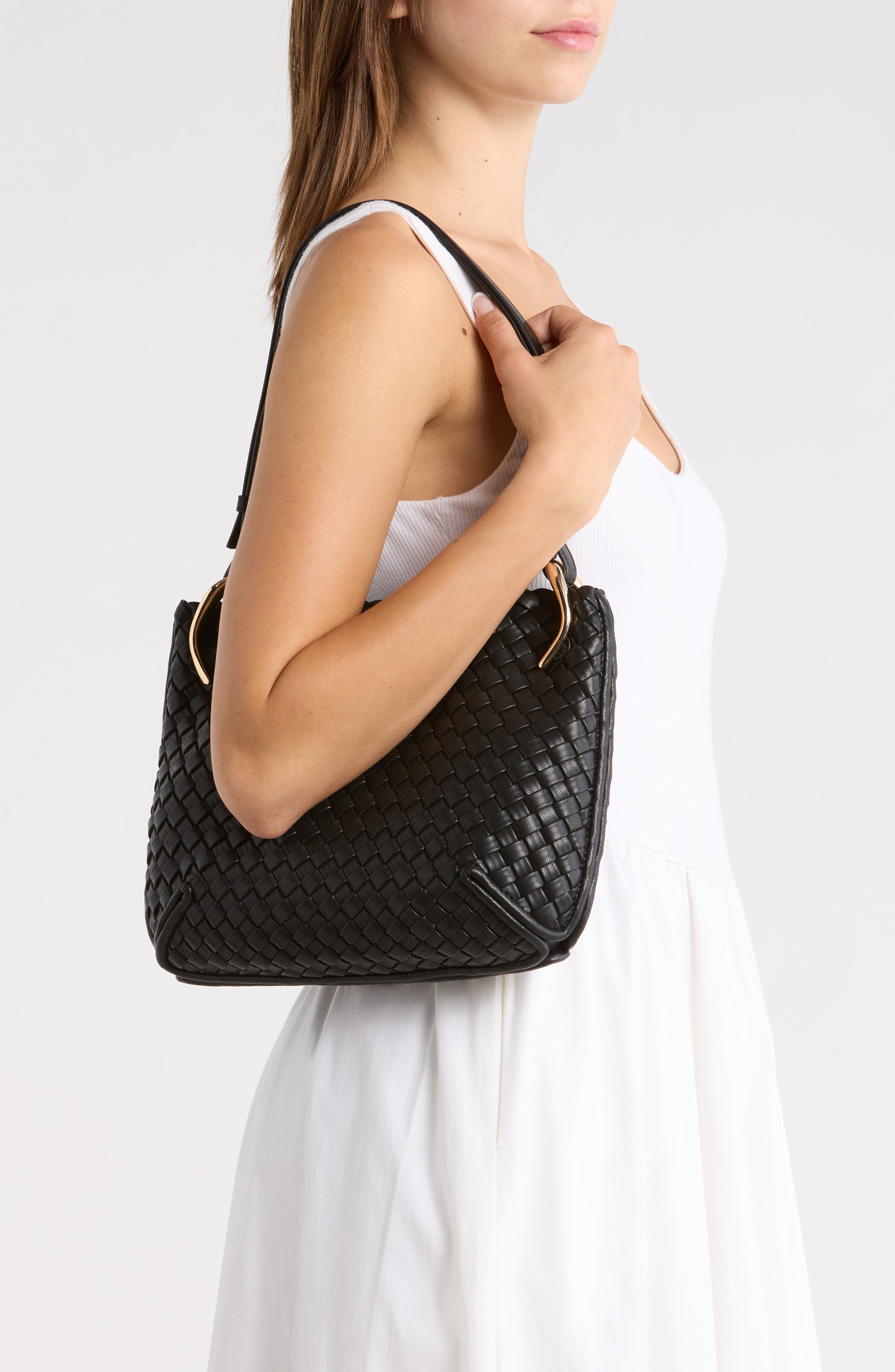 URBAN EXPRESSIONS HANDBAGS Woven Hobo Shoulder Bag, Alternate, color, Black