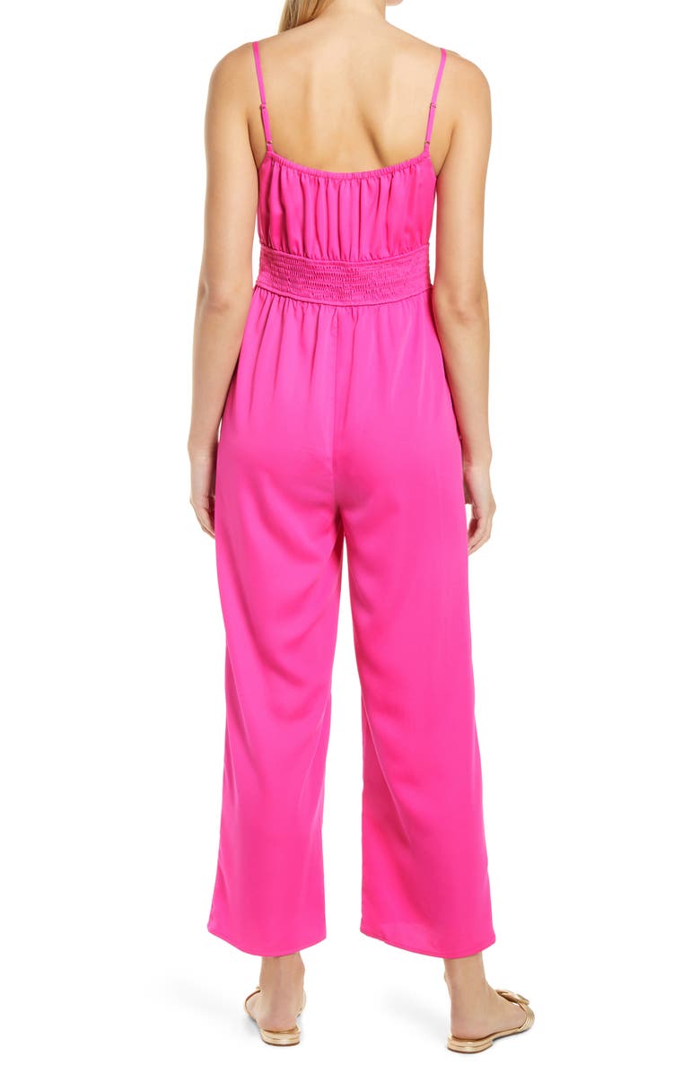 Adelyn Rae Daisy Smocked Straight Leg Jumpsuit, Alternate, color, Fuchsia