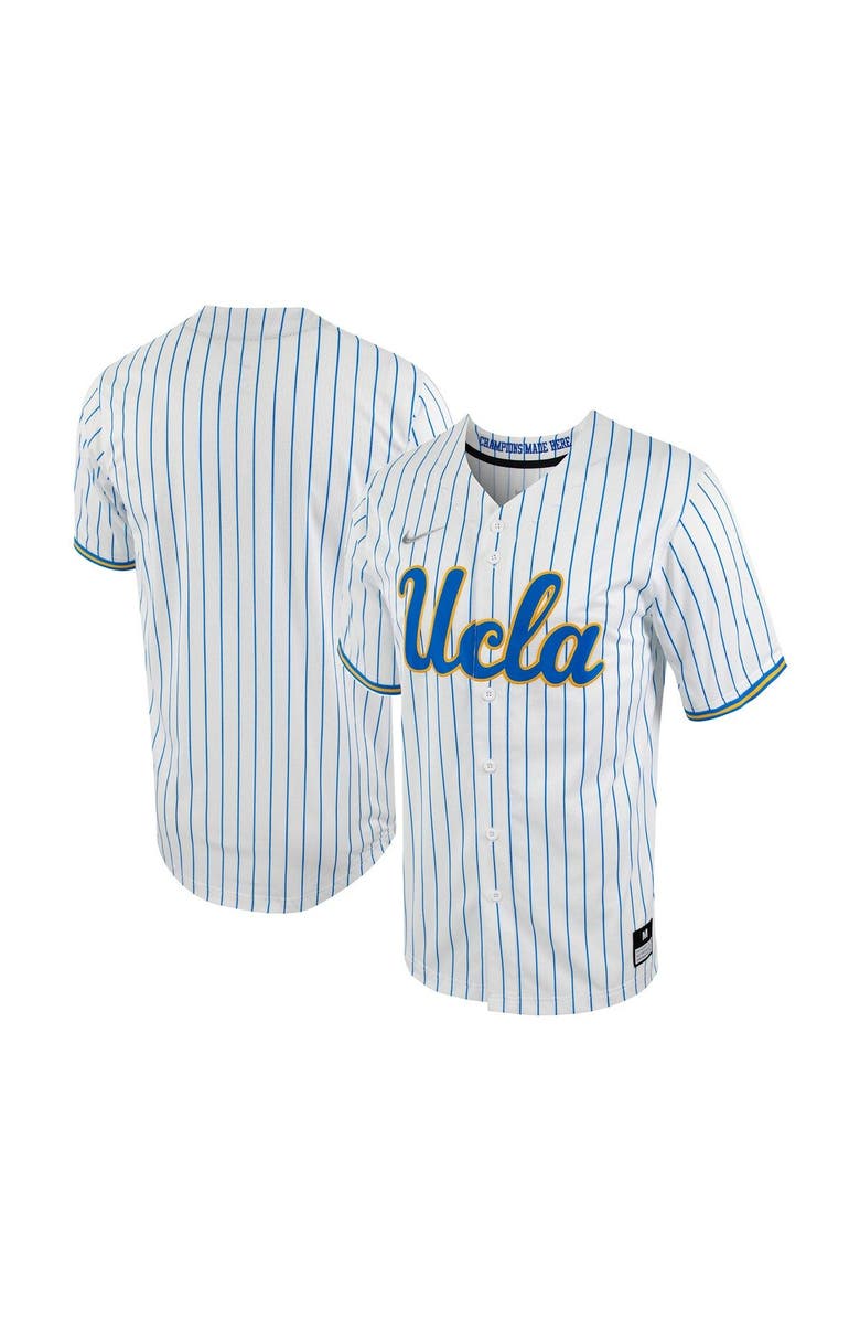 Nike Men's Nike White/Blue UCLA Bruins Pinstripe Replica Full-Button Baseball Jersey, Main, color, White