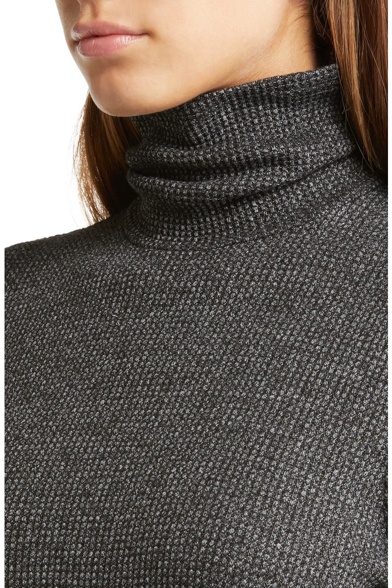 Puff Sleeve Thermal Knit Turtleneck Sweater, Alternate, color, BLACK