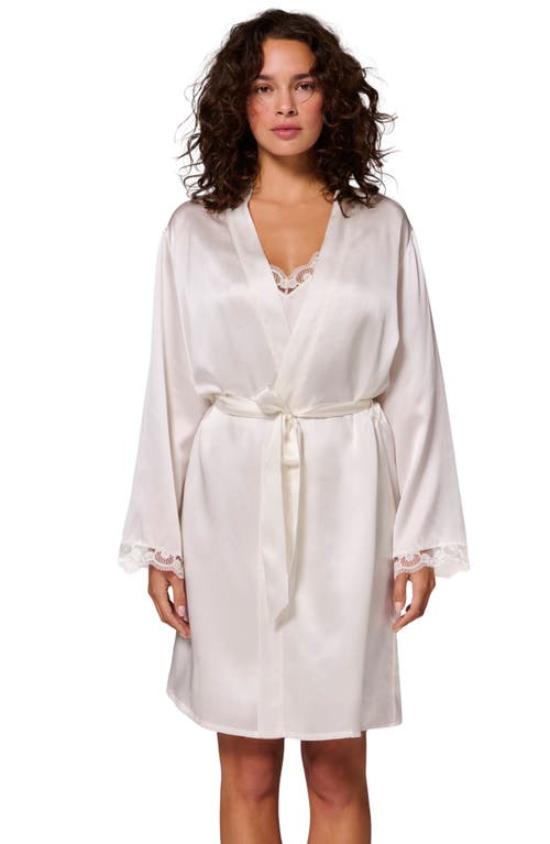 Simone Perele Love Me Lace Trim Silk Blend Robe In Ivory