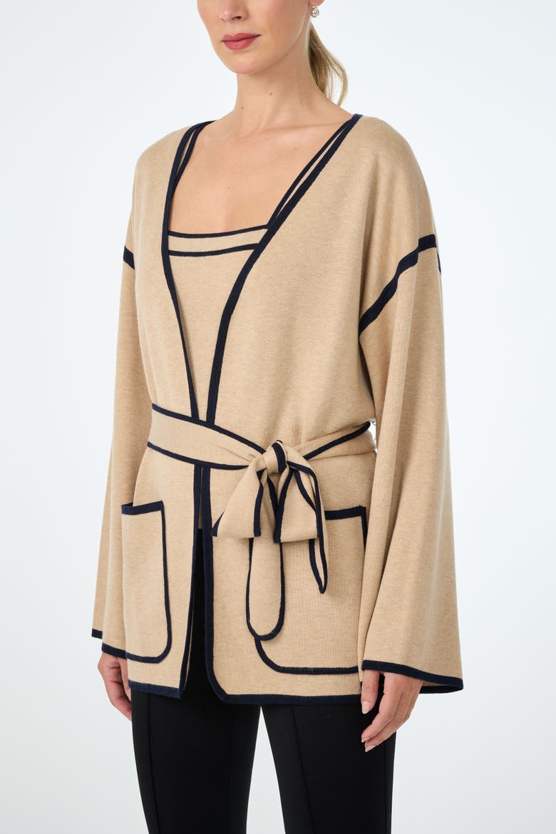 Wright Belted Flare Sleeve Cardigan, Alternate, color, Camel/Indigo