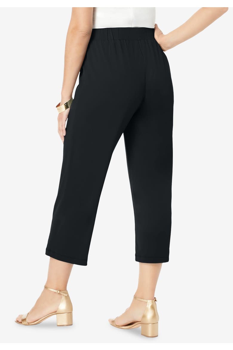 Stretch Knit Wide Leg Crop Pant, Alternate, color, BLACK