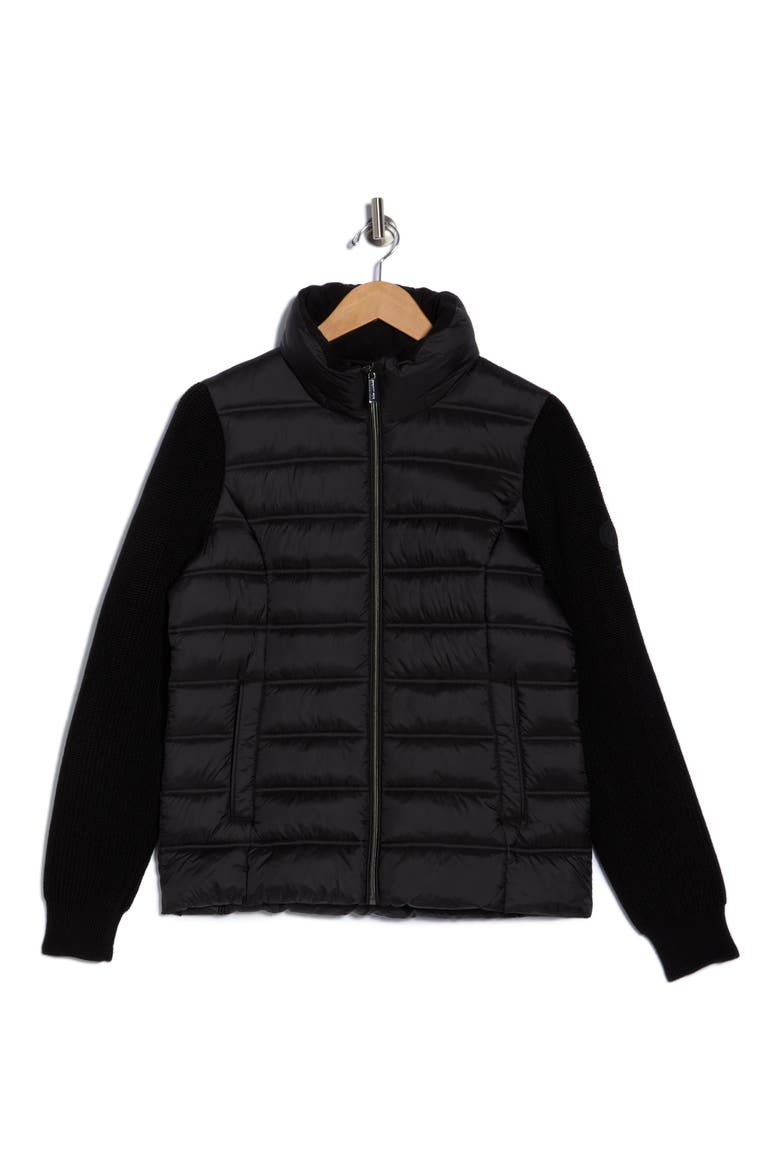 Knit Sleeve Puffer Jacket, Alternate, color, BLACK