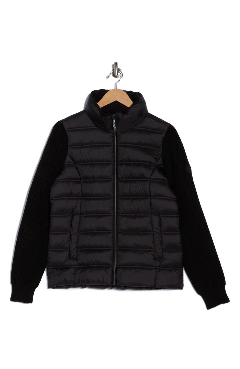 Michael Kors Knit Sleeve Puffer Jacket, Alternate, color, Black