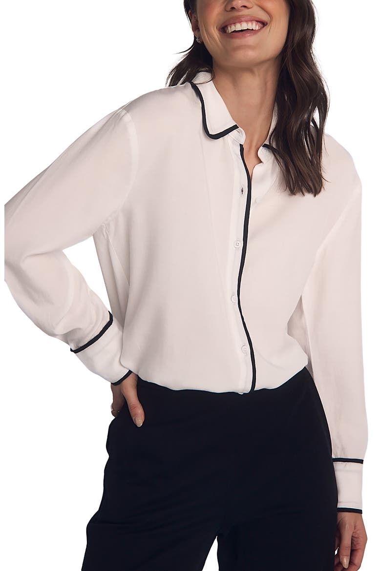Contrast Trim Button-Up Shirt, Alternate, color, OFF WHITE