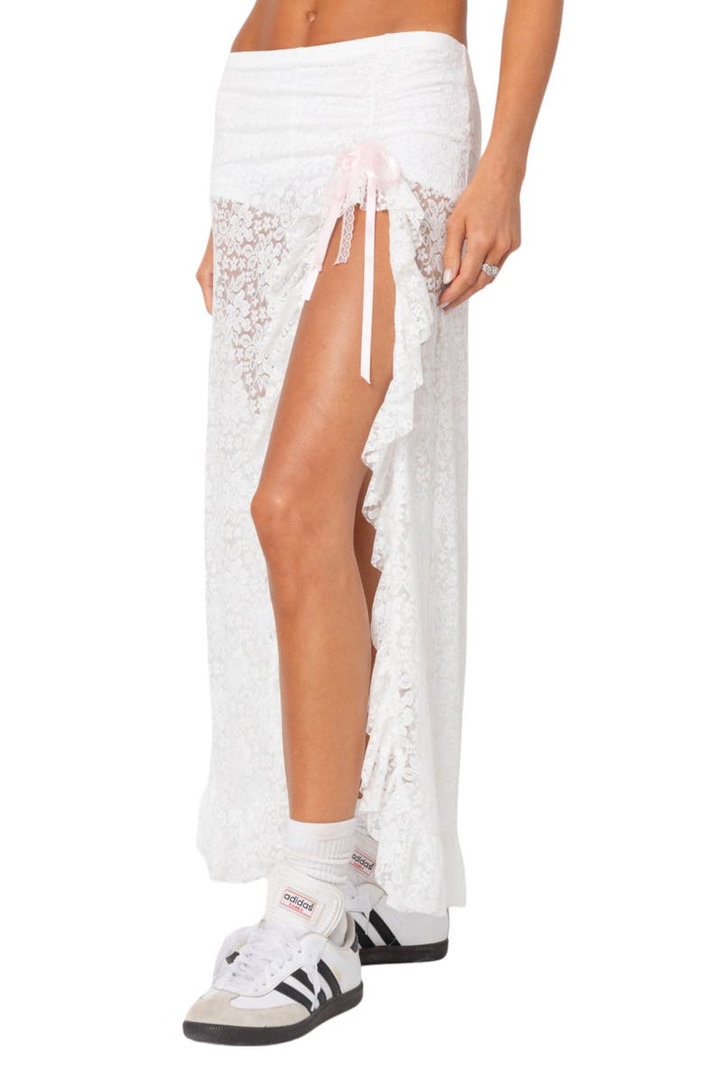 EDIKTED Ruffle Sheer Lace Maxi Skort, Alternate, color, White