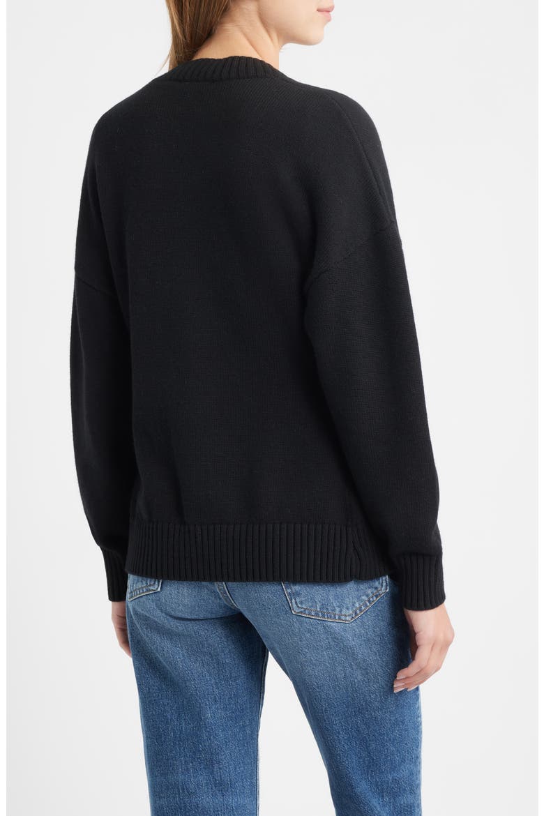 Philippa Cutaway Hem Cotton & Wool Blend Cardigan, Alternate, color, BLACK