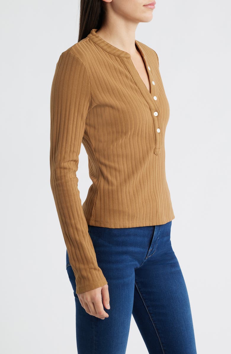 Veronica Beard Jocelyn Rib Stretch Cotton Henley Top, Alternate, color, Dark Acorn