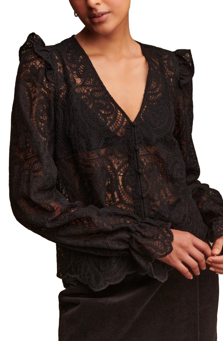 NEXT Long Sleeve Lace Top, Main, color, Black