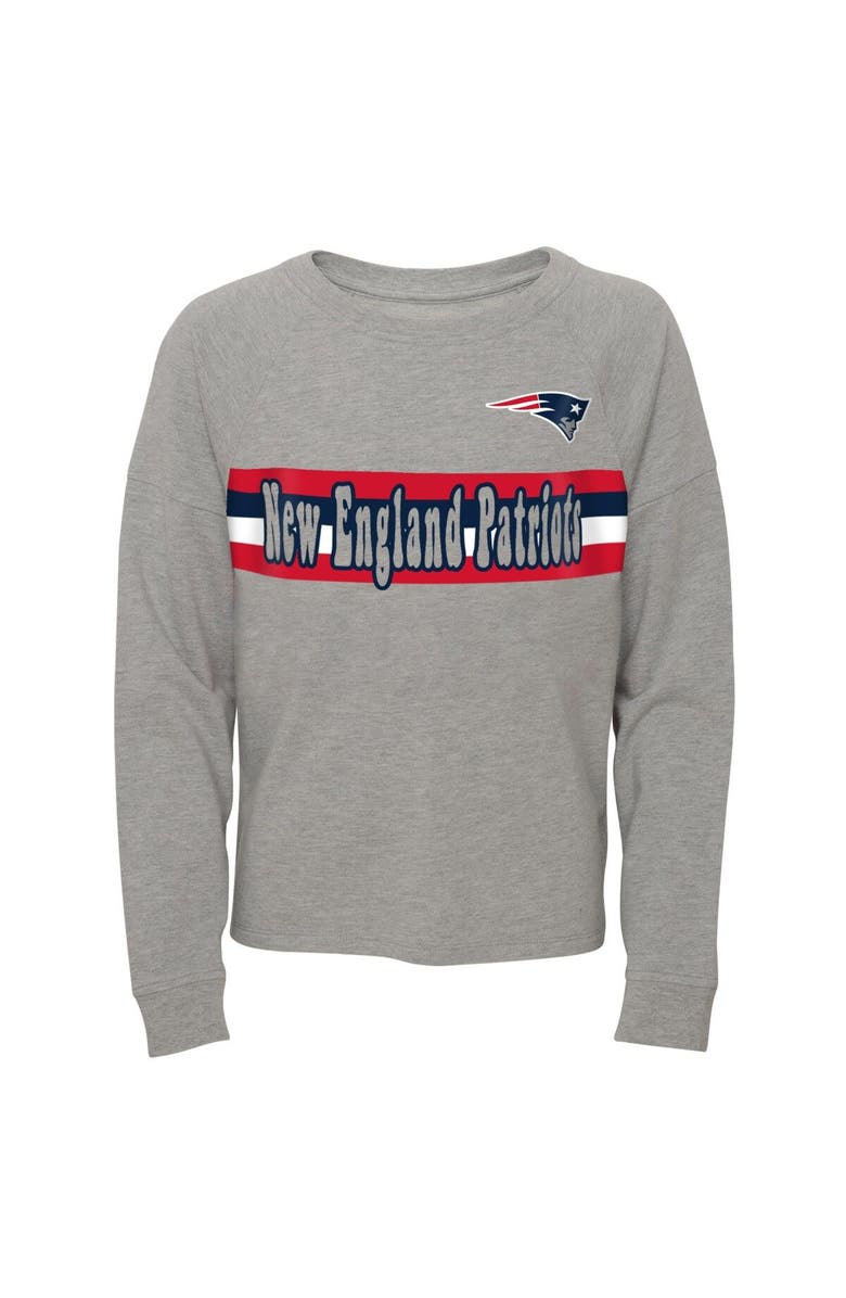 Outerstuff Juniors Heathered Gray New England Patriots All Striped Up Raglan Long Sleeve T-Shirt, Main, color, Heather Gray
