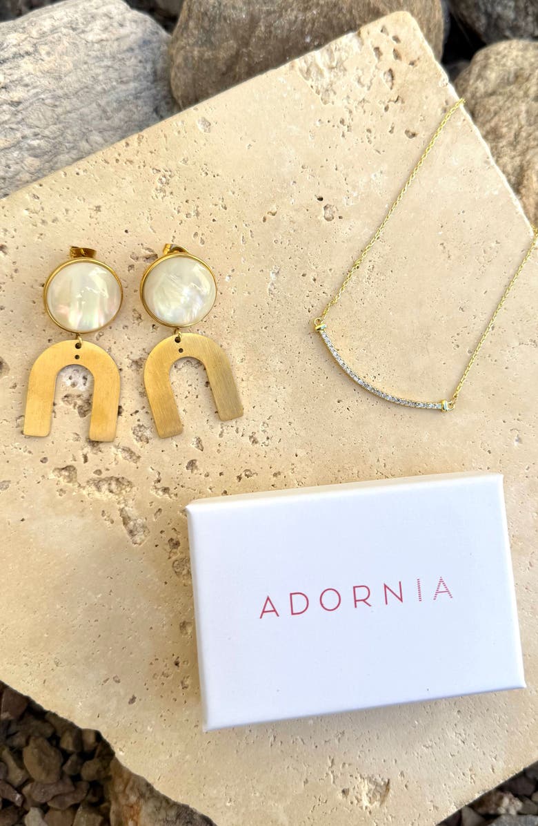 Adornia Crystal Curved Bar Pendant Necklace & Drop Earrings Set, Alternate, color, Gold