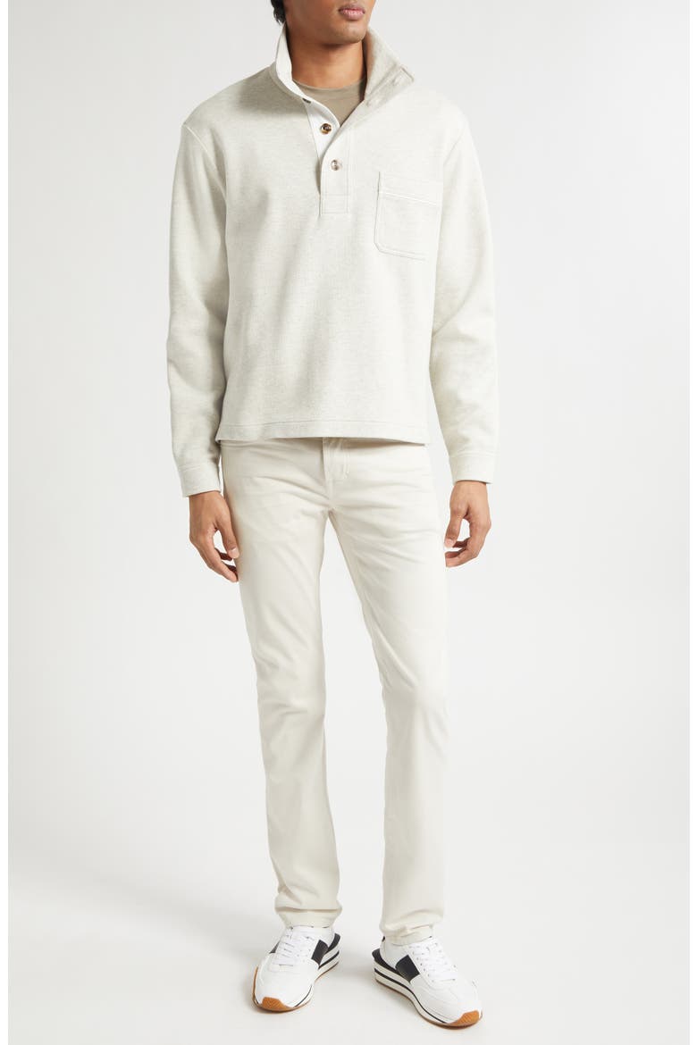 Cotton, Silk & Cashmere Half Button Pullover, Alternate, color, MOON