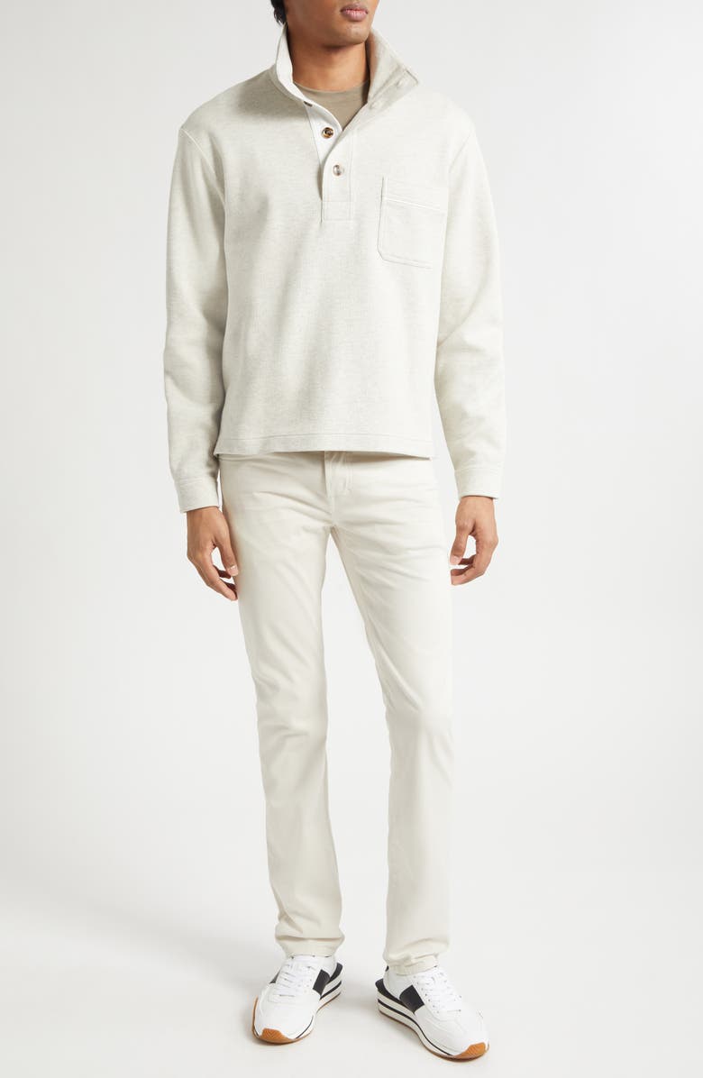 TOM FORD Cotton, Silk & Cashmere Half Button Pullover, Alternate, color, Moon