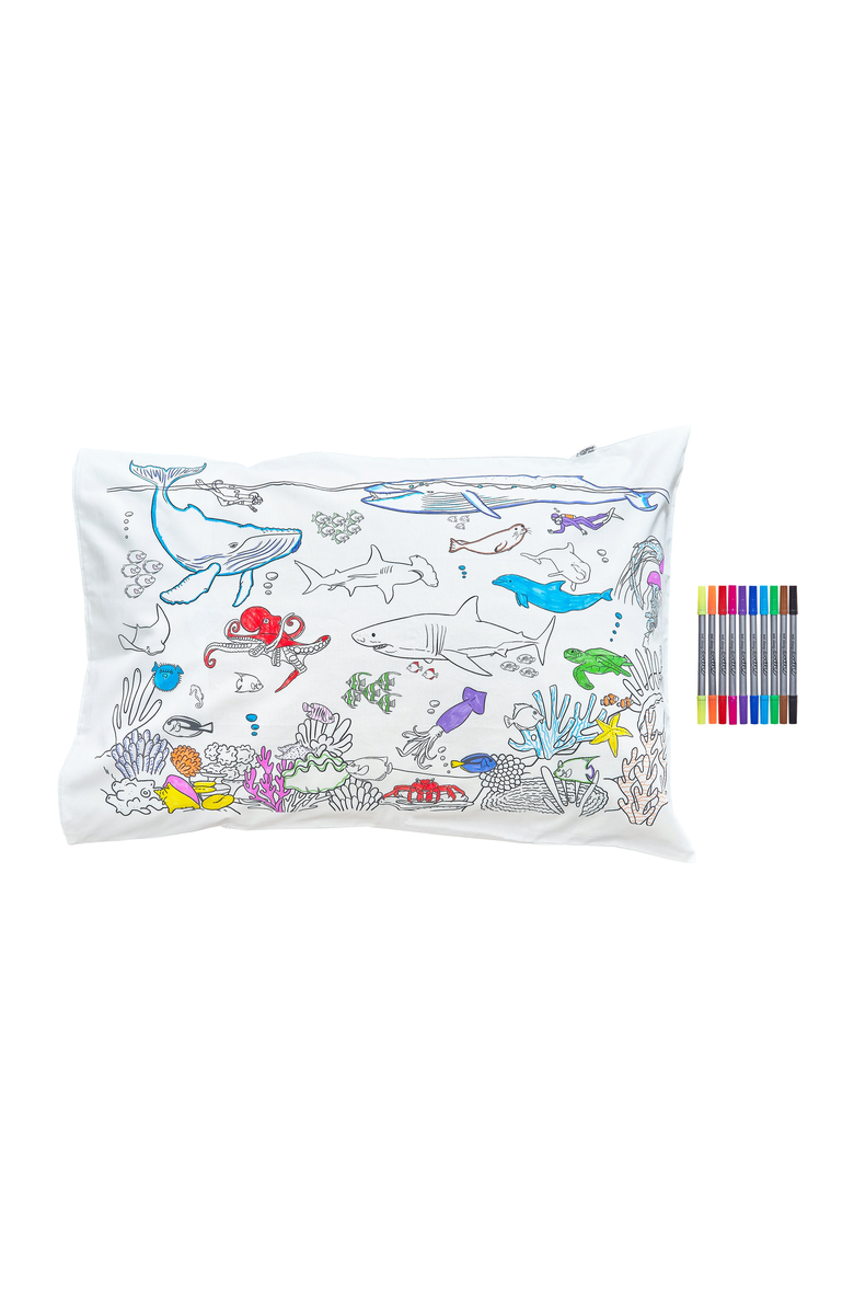 Eat Sleep Doodle Color Your Own Pillowcase Under the Sea, Main, color, White With Black Outlines