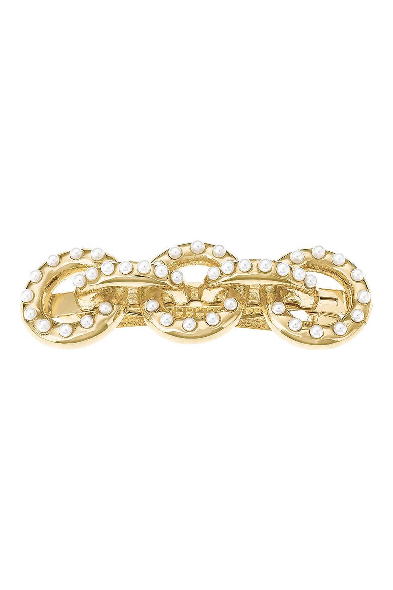 Imitation Pearl Barrette, Main, color, GOLD