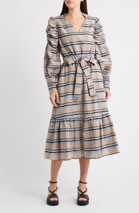 Mariyah Long Sleeve Seersucker Midi Dress