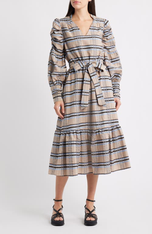 Ciebon Mariyah Long Sleeve Seersucker Midi Dress In Multi