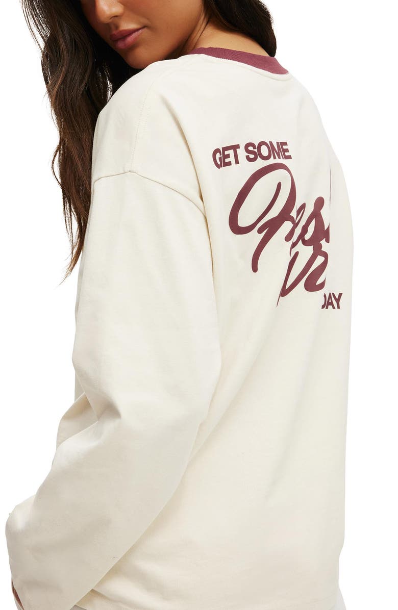 COTTON ON BODY Women's Active Long Sleeve Graphic Crew, Alternate, color, Coconut Milk Outdoors Club