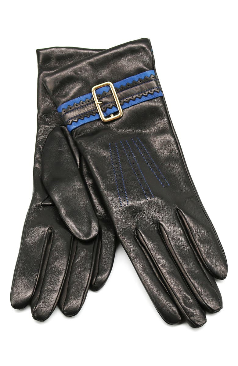 Portolano Buckle Leather Gloves, Main, color, Black/ Nautica