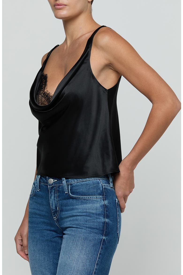 Evadne Cowl Neck Silk Tank, Alternate, color, BLACK