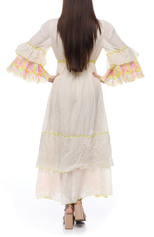 Ranee's Ranees Ruffle Sleeve Eyelet Maxi Dress In Ivory