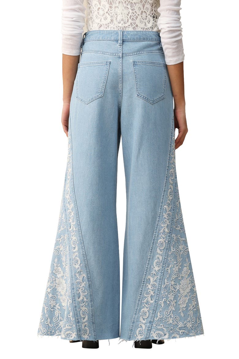 Embroidered High Waist Raw Hem Flare Jeans, Alternate, color, LIGHT BLUE