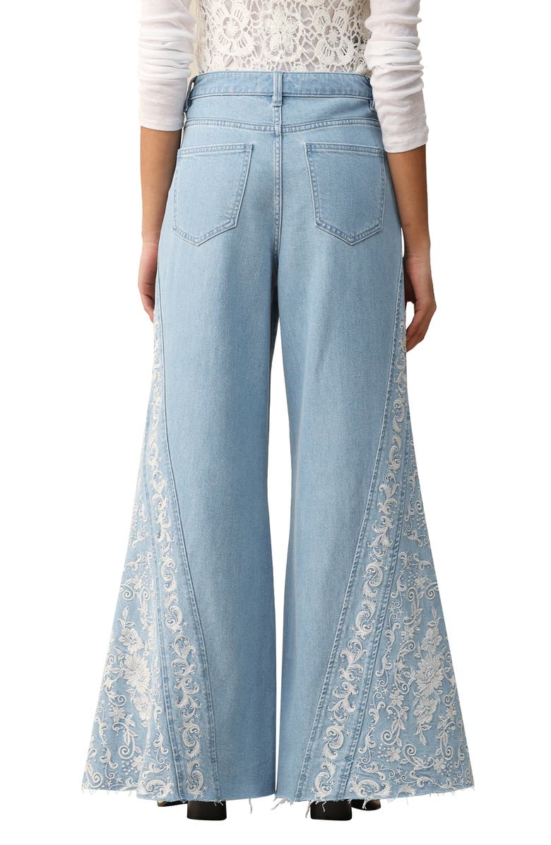Bayeas Embroidered High Waist Raw Hem Flare Jeans, Alternate, color, 