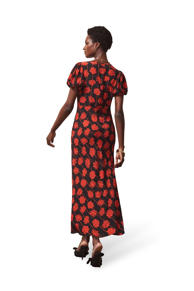 Printed V-Neck Dress, Alternate, color, Red