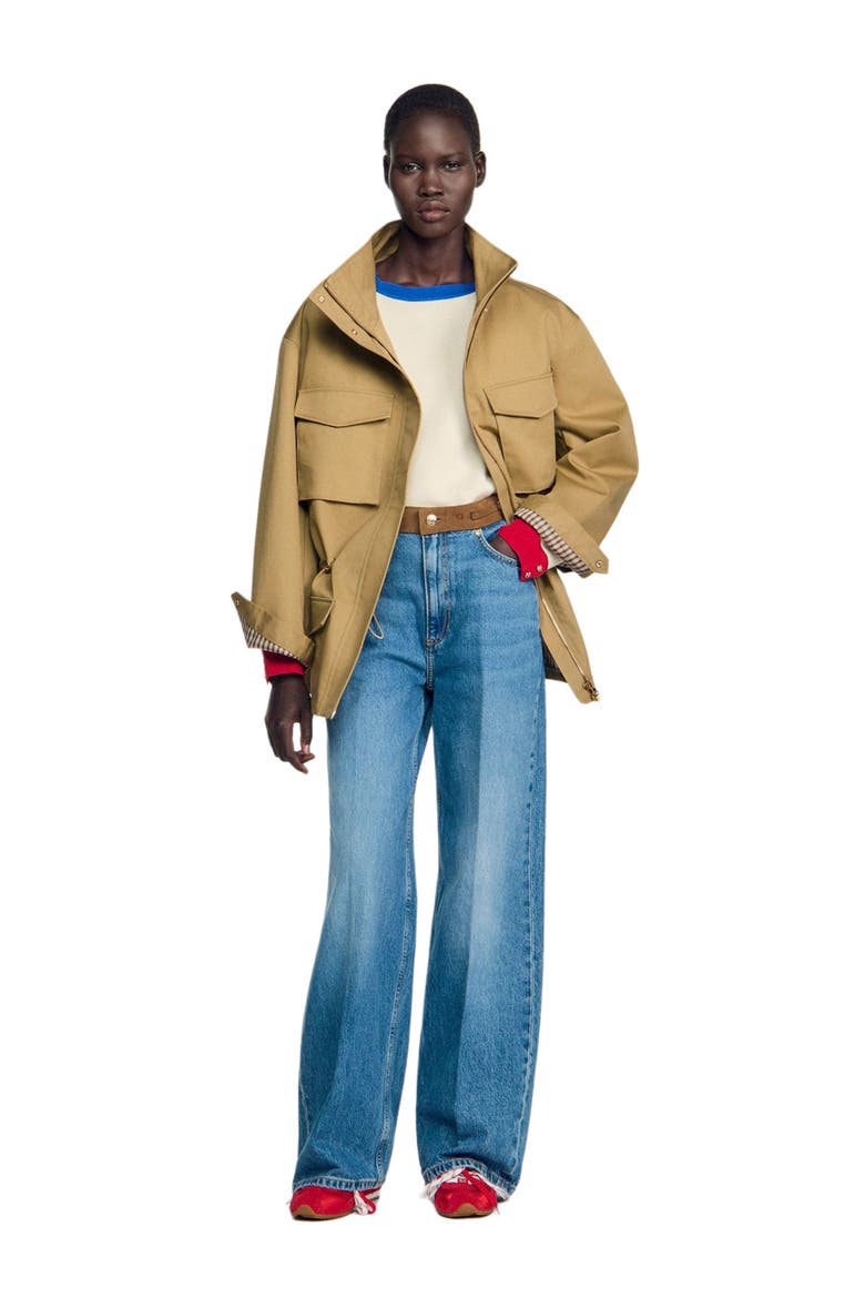 Straight jeans with leather belt, Alternate, color, Blue jean